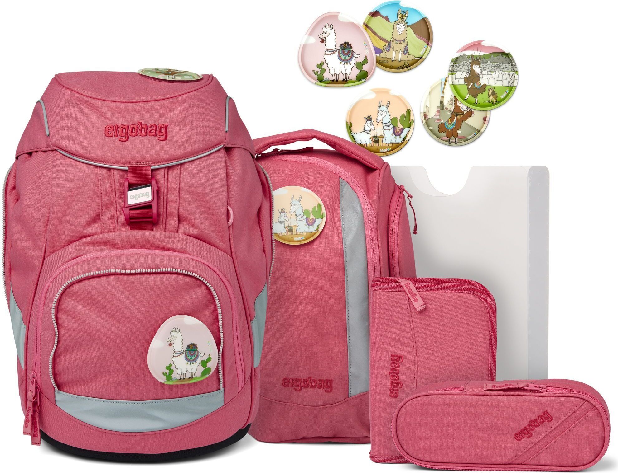 Ergobag Pack Schulrucksack-Set (6-tlg.) Lamas In Bärjamas, Farbe:pink