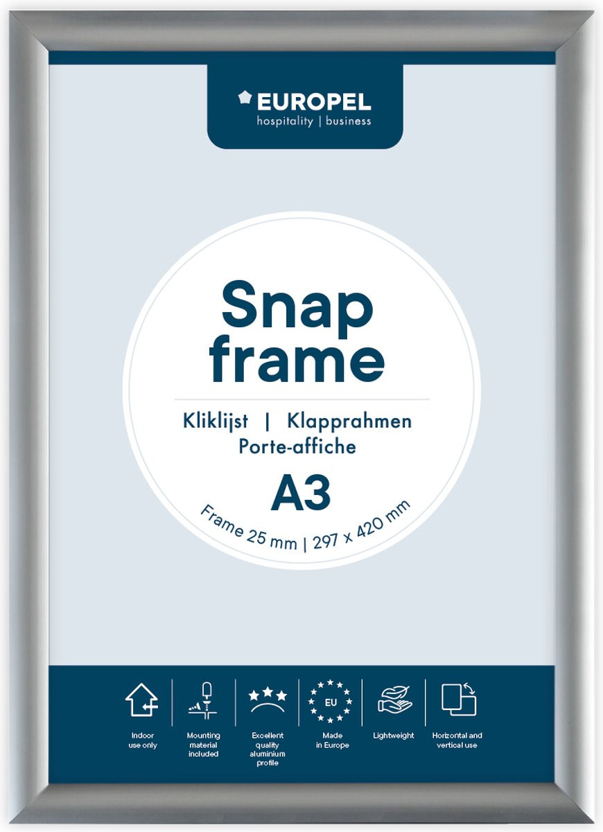 Europel Kliklijst Posterlijst A3 - Aluminium - Zilver - 29,7 x 42 cm