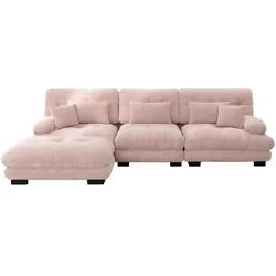 STILVORA Modulares Ecksofa 81x313x145 Rosa, Ottoman, hochwertiger Chenille-Stoff, tiefes Sitzkissen, runde Armlehnen, flexibles Design