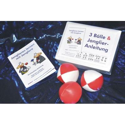 3 Bälle & Jonglier-Anleitung (rot-weiß, rot, rot-weiß)