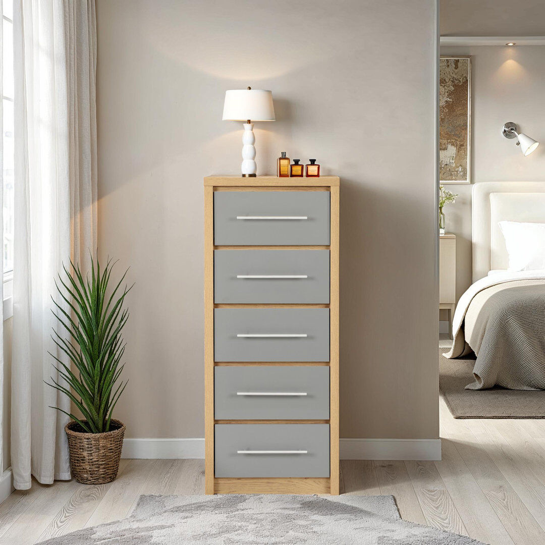 Zipcode Design Louisa 5 Drawer Chest Grey 110cm H X 47cm W X 39cm D