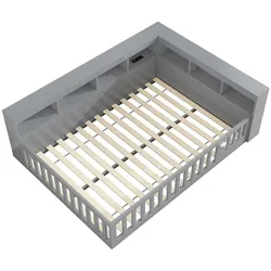 MODFU Tagesbett Spanplatte und MDF Grau 212,2x163,5x70 cm, Liegefläche 140x190 cm, mit Stauraum, Lattenrost, USB und Steckdose