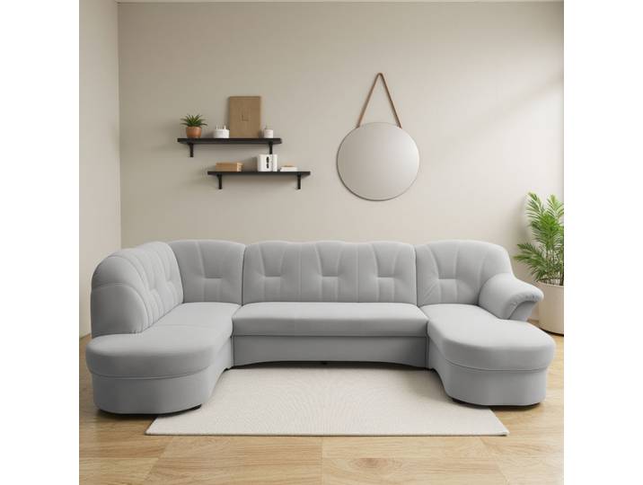 Wohnlandschaft DOMO COLLECTION FLORES 293x180x86 cm, hochwertig, komfortabel, U-Form , silber, B:293cm H:86cm T:180cm, 100% Polyester, Sofas, Wohnlandschaft, wahlw. mit Bettfunktion, wahlw. mit Federkern, Unser Dauertiefpreis