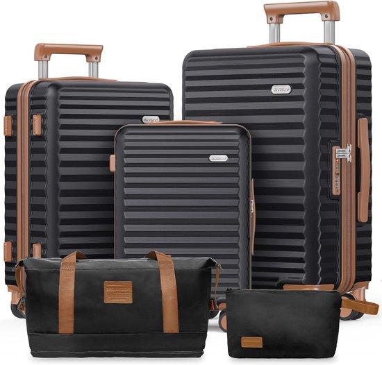 Famanu Kofferset 5-teilig - Harter Koffer, Leichtgewicht, Langlebig, 100% Polycarbonat - Mit Handgepäck, Reisetasche und Kosmetiktasche