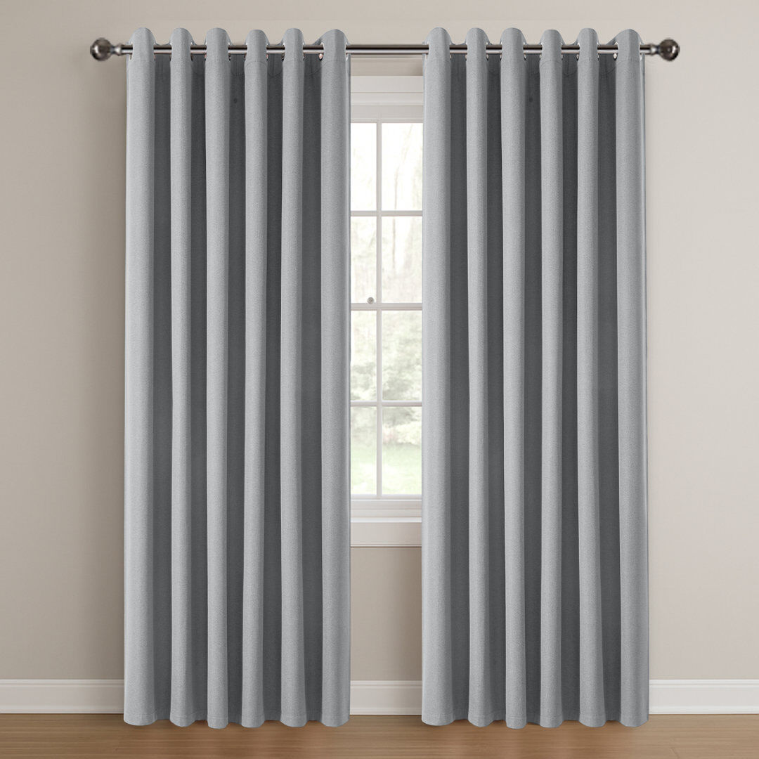 17 Stories Linen 100% Blackout Eyelet Curtain for Bedroom Grey 168cm Width x 183cm Drop