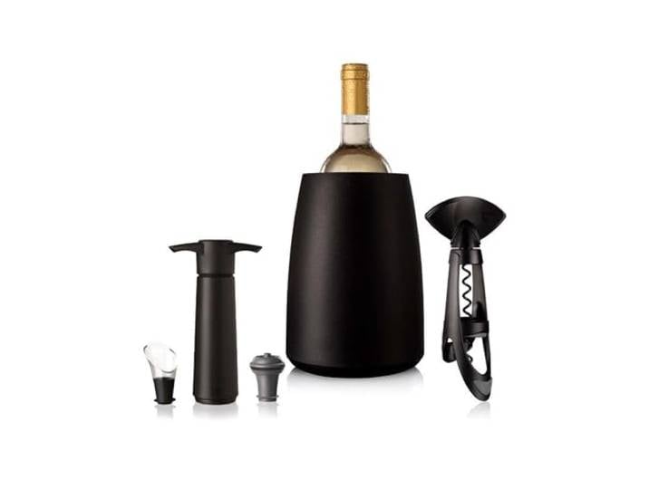 VacuVin Wine Set Elegant : Seau à vin Noir + Twister + Anti-Goutte + Pompe Noire + Bouchon Gris