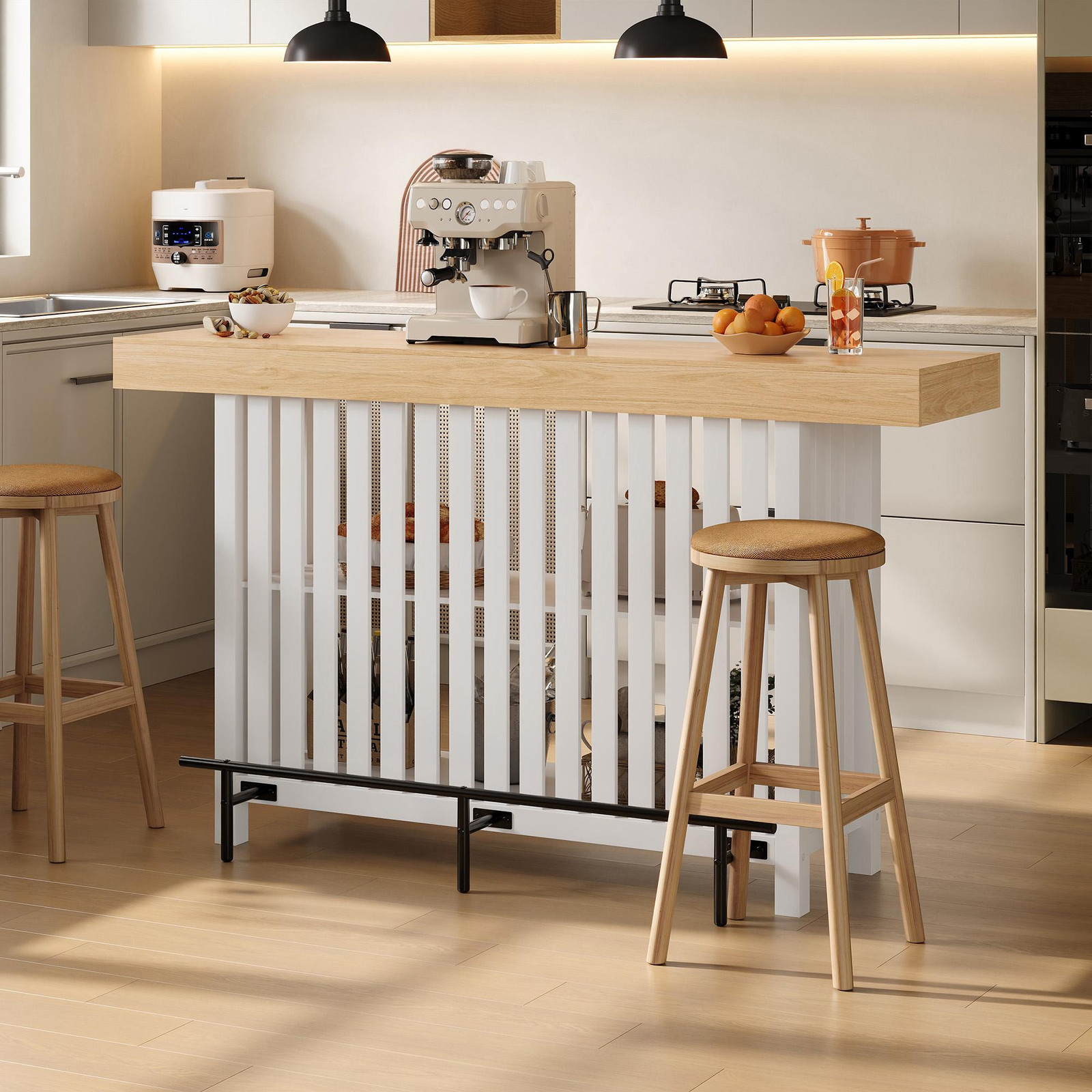 Merax Keukenbar met voetsteun en 2-laags plank, wit
