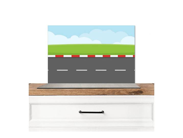 KitchenYeah Küchenrückwand Rennstrecke - Illustration - Sport - Farbenfroh, (1-tlg), Küchenrückwand, Spritzschutz, Kitchen, 100x50 cm