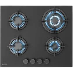 Firetale Gaskochfeld 4-flammig 60 cm Aluminium-Brenner inkl. Schlauch und Druckminderer Schwarz 4 Brenner