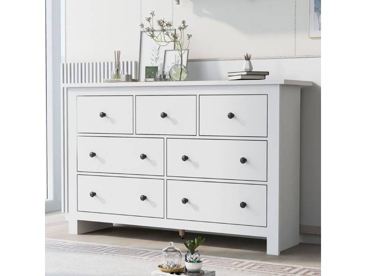 Buffet - Buffet Moderne avec 7 Tiroirs Fonctionnels Commode de Rangement pour Cuisine et Salon Blanc 152x40x89 cm