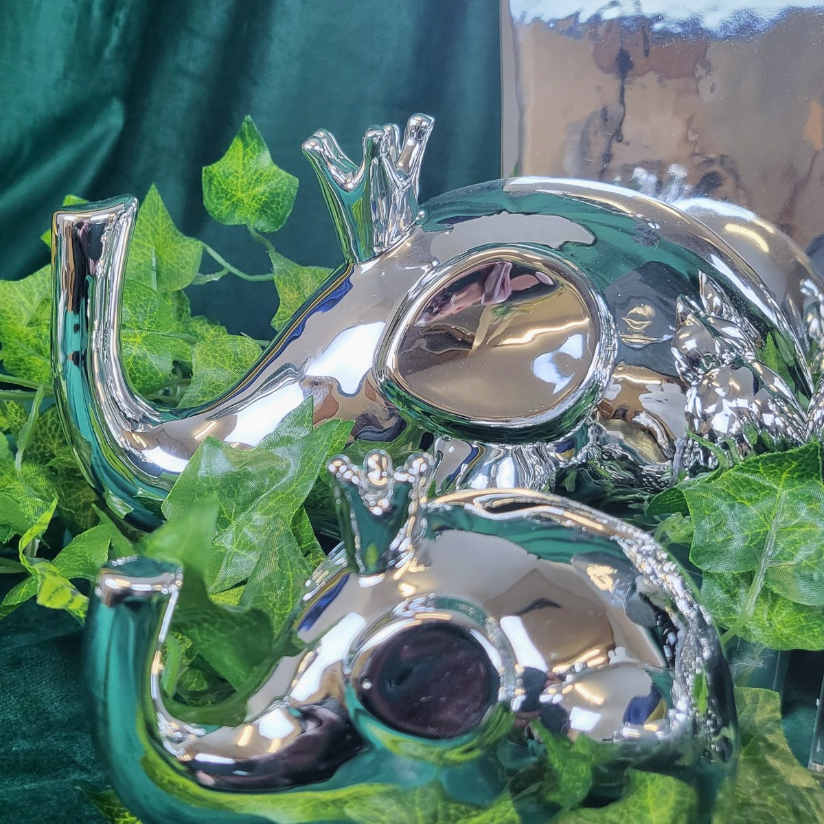Ewax Zilveren Spaarpot Olifant van Hoogglans Keramiek, Hoogte: 15 cm