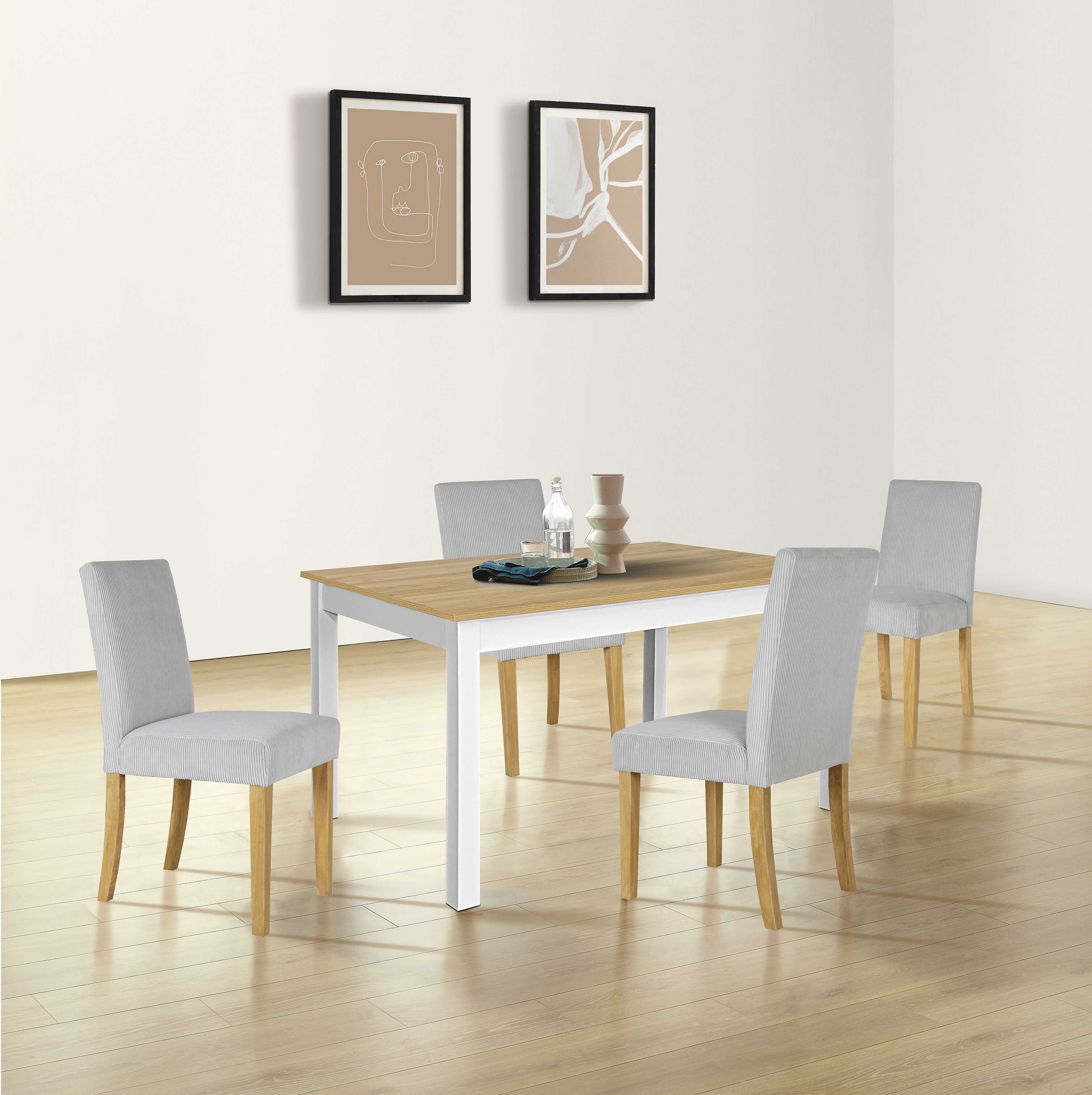 Esstisch GOODPRODUCT "Olst", beige (natur, weiß), B:140cm H:77cm T:80cm, Particle board with melamine, wood base with paper wrapping, Tische, Esstisch, im Landhaus Stil mit pflegeleichter Oberfläche, verschiedene Grössen natur, weiß B/H/T: 140cm x 77cm x 