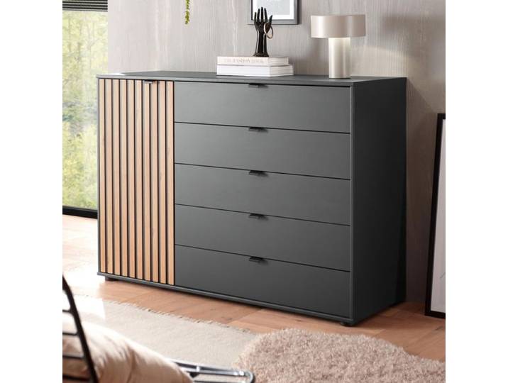 Kommode Yamen mit Schubladen H:86cm/B:120cm/T:43cm Dunkelgrau modern, Schubkasten Soft-Close
