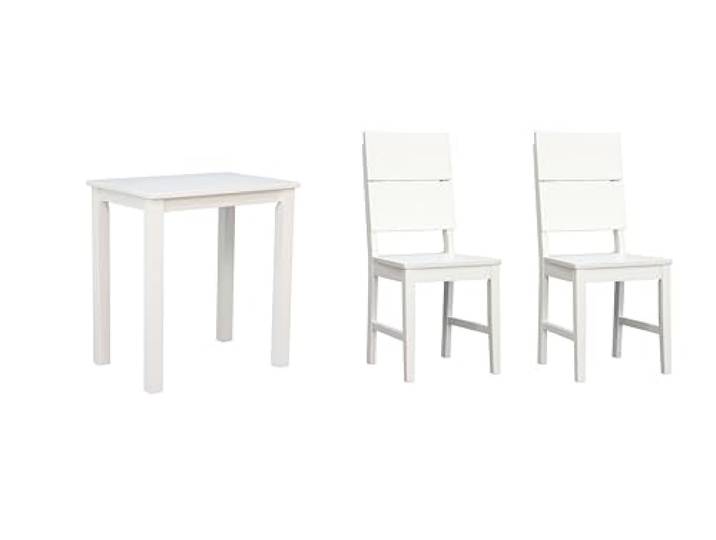 Woodroom Kota Esstisch Set 3-teilig – Massivholz Tisch 50x70 cm mit 2 Stühlen – weiß lackiert, pflegeleicht, Schlichtes Design für Küche & Esszimmer