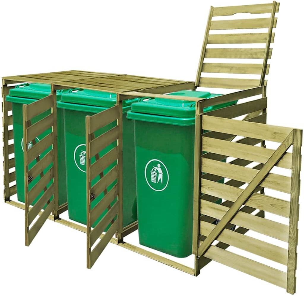vidaXL Abri pour poubelle triple 240 L Bois imprégné