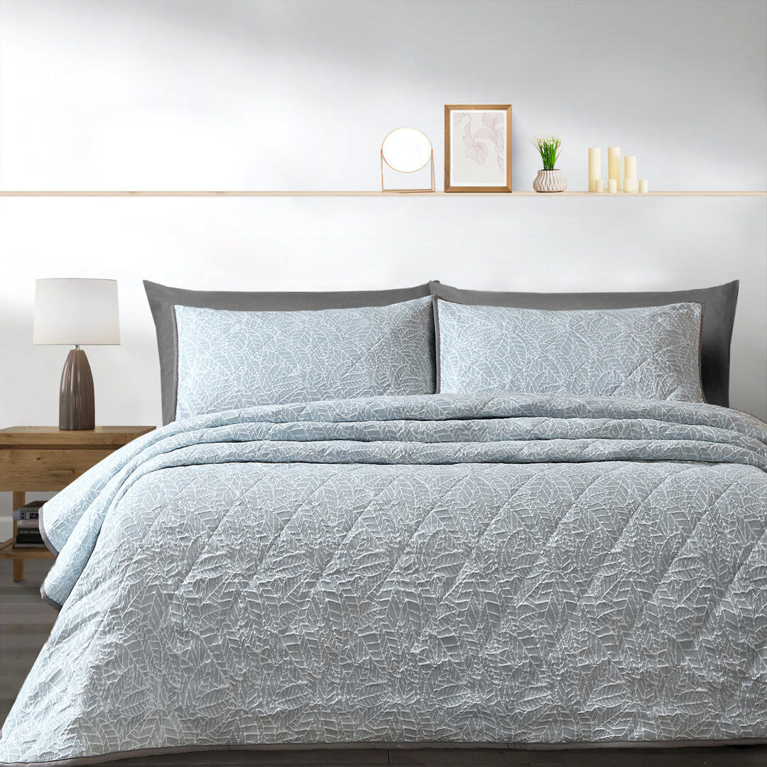 Marlow Home Co. Abhipsa Luxury Jacquard Bedspread Sets Duck Egg Single Bedspread - 1 Sham