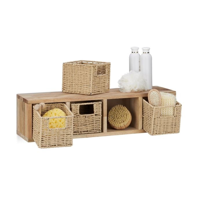 Relaxdays Wandrek Walnotenhout met Manden, Bruin, Breedte: 61,5 cm