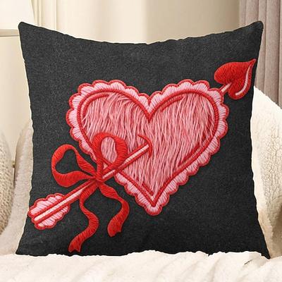 Valentinstag-Kissenbezug mit 2D-Flachdruck, rotes Herz von Pfeil getroffen, romantisches Valentinstagsgeschenk, dekorativer Kissenbezug für Sofa, Bett oder Stuhl