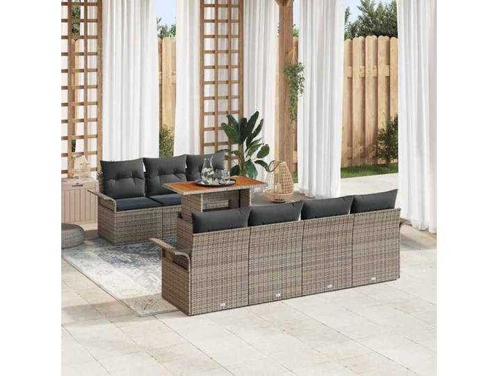 Ensemble Canapé 8 Places Gris Poly Rattan Mobilier 100x55x73cm Terrasse