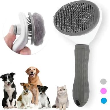 Multicon Wholesale Hub Self Cleaning Pet Hair Remover Brush For Dogs, Pet Dog Brush Cat Comb, Pets Dematting Comb Cats Grooming Tools gray