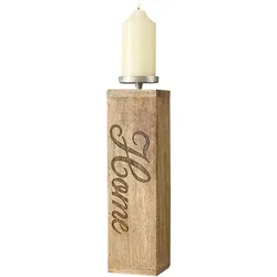 Kerzenhalter Kerzenständer Mango Holz Wohnzimmer Deko Home Schriftzug, Alu Holz, handgearbeitet, BxH 10x38,5 cm