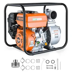 VEVOR Wasserpumpe Benzin 422 GPM, 4 Zoll Schmutzwasserpumpe 8,3 PS Motorpumpe Tragbar mit 7,62 m Förderschlauch & Gusseisenlaufrad Wasserförderpumpe für Bewässerung Entwässerung Baustellen Teiche