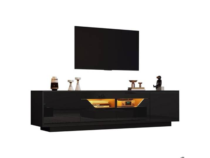 Meuble TV Noir Brillant avec LED Casier Armoires de rengement Moderne 180CM