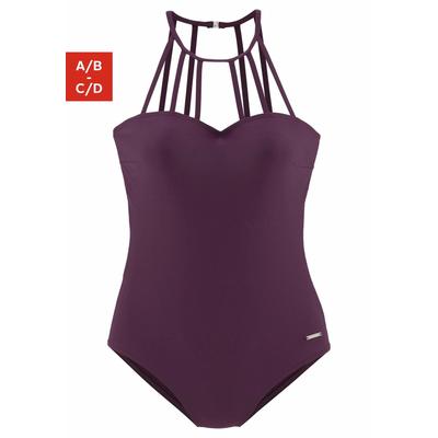 Badeanzug BRUNO BANANI, Damen, Gr. 34, Cup A/B, rot (bordeaux), Polyamid, Badeanzüge Badeanzug, mit eleganter Ausschnittvariante