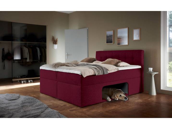 Boxbett, Bonnellfederkern, Bordeaux Meliert, 160×200 cm, Mit Nische & Stauraum, Modern, Places of Style