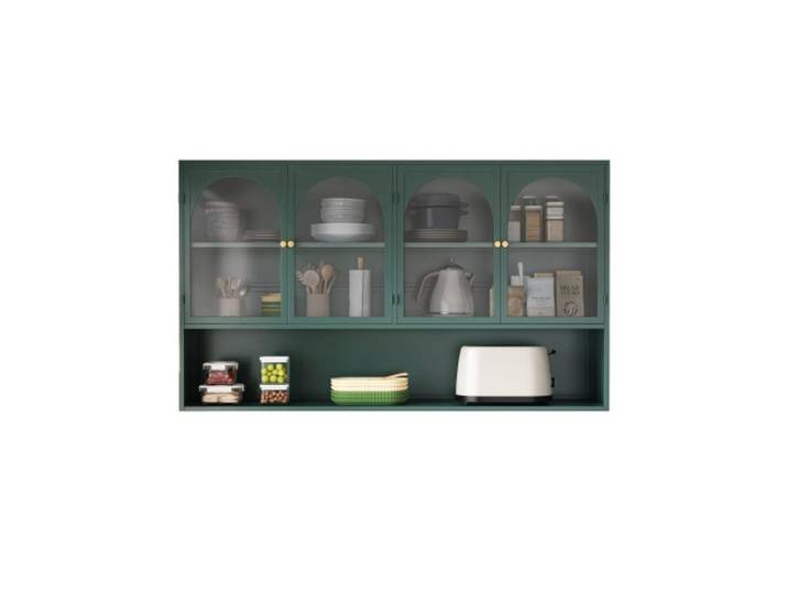 Aiorber Wandhängeschrank Aiorber-Wandschrank Küche mit Glastüren, Grün, Wandhängend, offenes Ablagefach, Sicherheitsglas