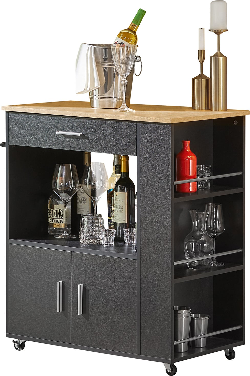 SoBuy FKW113-SCH Keukentrolley met magnetronovenkast en serveerwagen, zwart, B/D/H: 88 x 82 x 46 cm