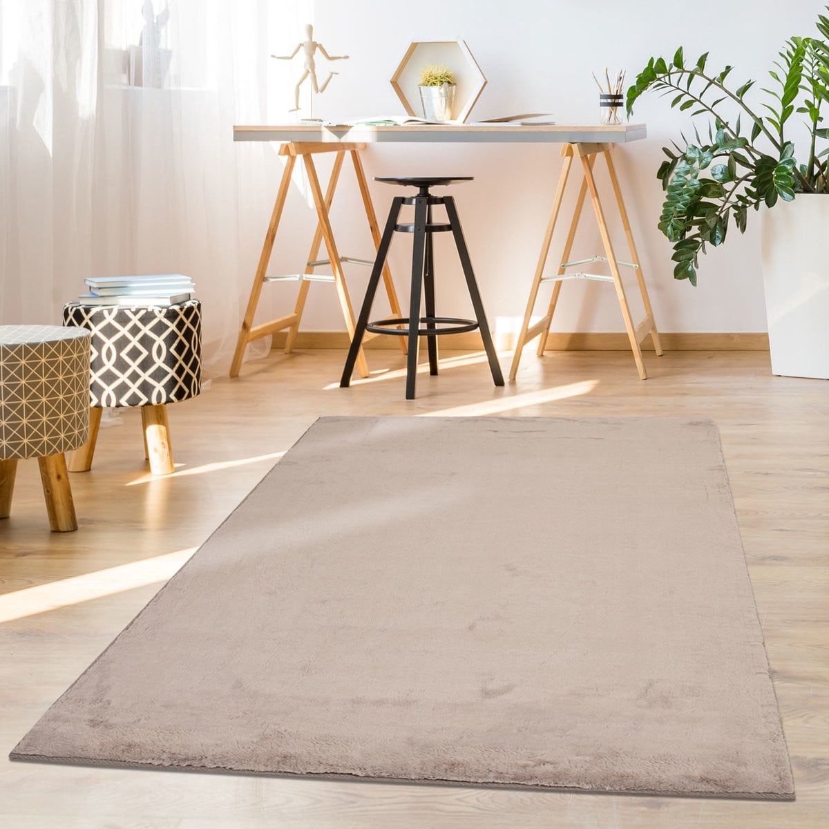Paradise Soft Fluffy Hoogpolig Vloerkleed Taupe - Breedte: 80 cm, Lengte: 150 cm