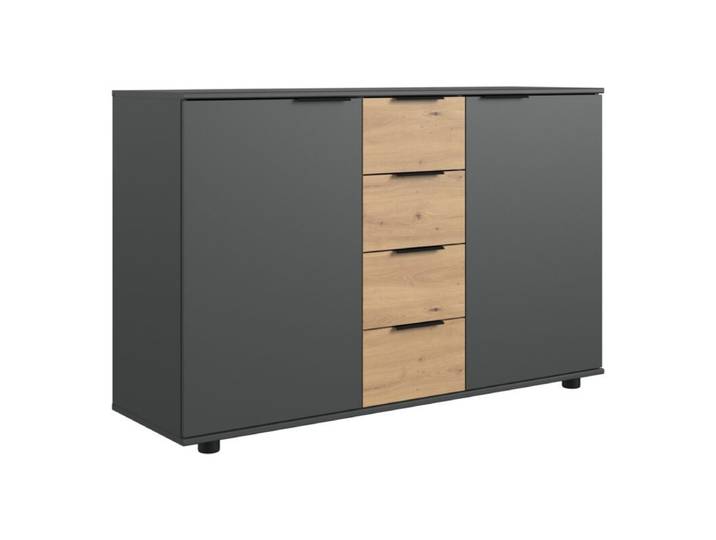 Wimex Gibraltar Kommode mit 2 Türen und 4 Schubkästen - Dekor graphit, Artisan Eiche Nachbildung Modern, Zeitlos