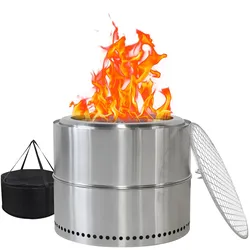 STILVORA Feuerschale Outdoor Edelstahl 40x50x50 cm Silber tragbar mit Ascheauffangbehälter für Terrasse Camping, effiziente Verbrennung, schnell aufgebaut