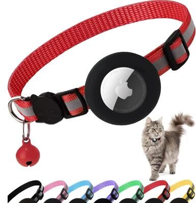 Inspire Select AirTag Cat Collar With Holder Cute Reflective Breakaway Kitten Collar With Bell red