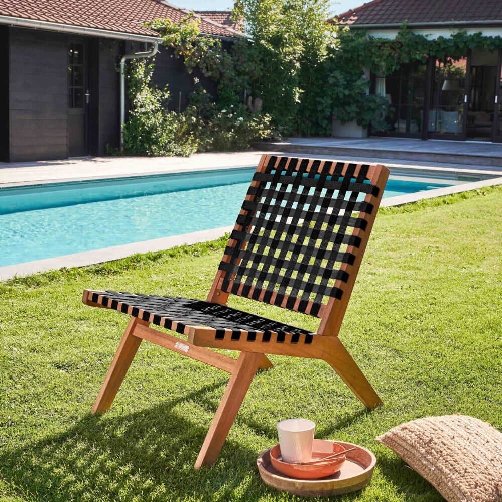 Oviala Fauteuil relax en bois d'eucalyptus noir Noir 52x78x80cm