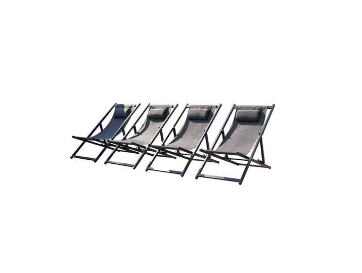Tevata Lot de 4 transats alu gris