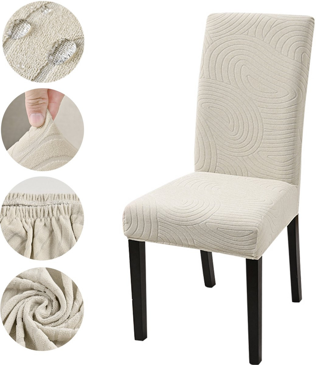 Qelus Waterdicht Jacquard Stoelhoes met Geometrisch Design - Universele Stretch Stoelhoes voor Eetkamerstoelen - Beige