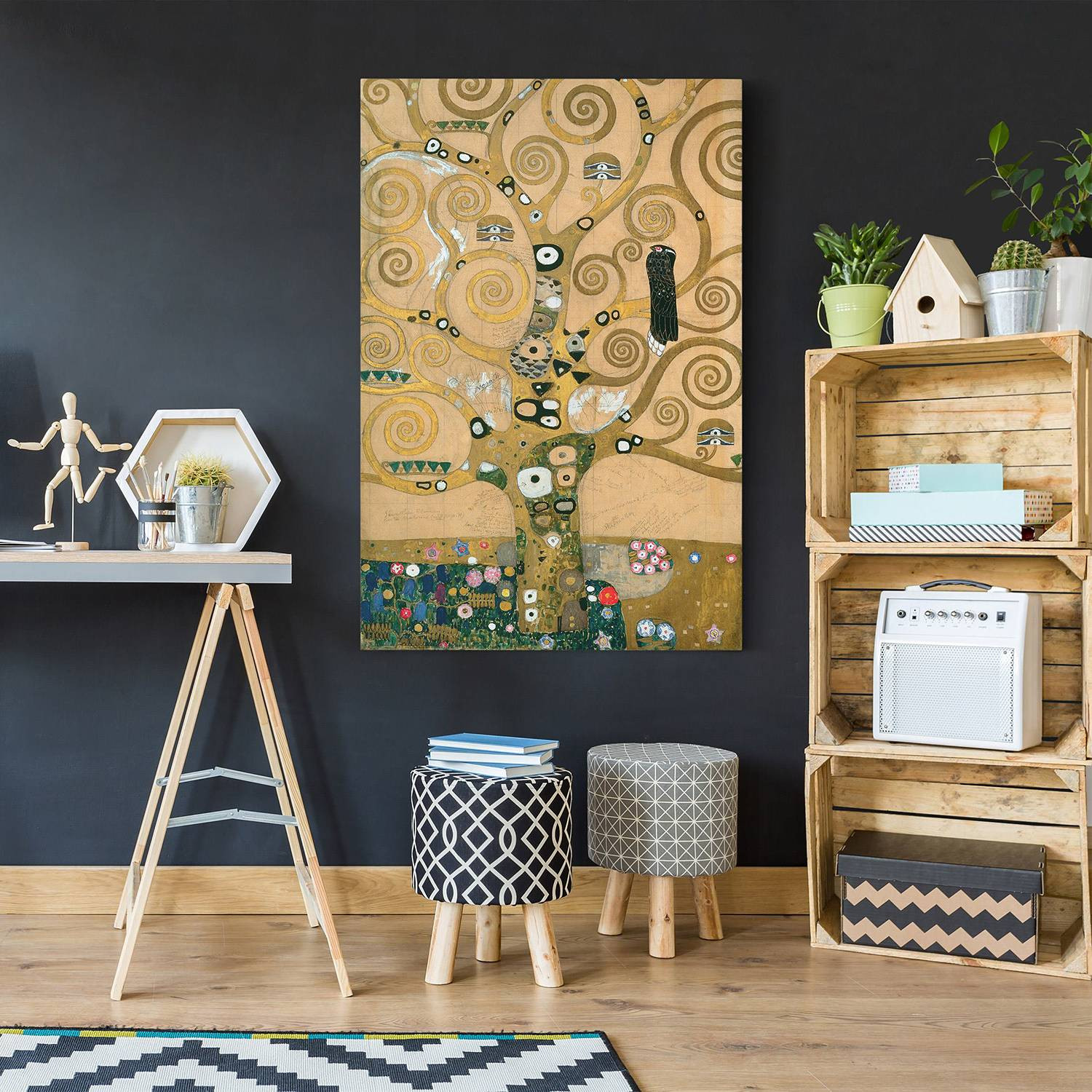 home24 Afbeelding Levensboom, goud linnen, 60 cm