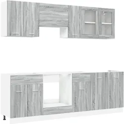 vidaXL, Regal, 8-teiliges Küchenschrankset Grau Sonoma Werkstoff (240 x 46 x 81.50 cm)