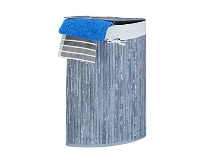 Relaxdays Panier à linge bambou\, corbeille linge pliante\, 60 L\, sac intérieur coton\, 65x49\,5x37 cm\, gris