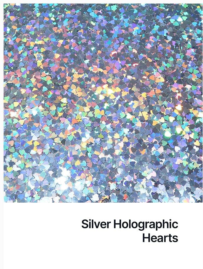Hemway Shaped Craft Glitter   Heart   Epoxy Resin, DIY, Tumbler, Decoration - Silver Holographic - Shaped 50g