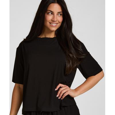 Pyjama HUNKEMÖLLER "Pyjama Top Jersey Essential", Damen, Gr. M, schwarz, 92% Viskose, 8% Elasthan, Homewear-Sets Pyjama