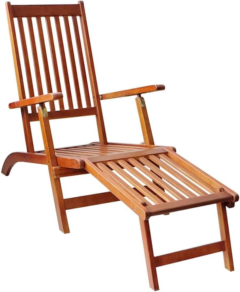Klappbarer Liegestuhl aus massivem Akazienholz mit Auflage, 3-fach verstellbare Sonnenliege für Terrasse und Garten