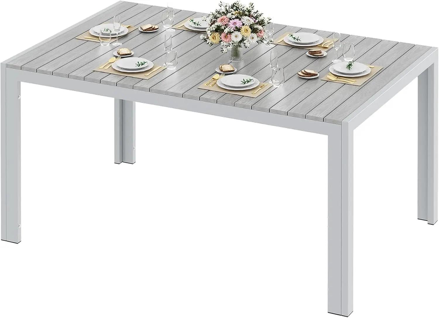 Gartentisch - Rechteckiger Outdoor-Esstisch - 140 x 90 x 75 cm - Für 8 Personen - Aluminium - WPC-Tischplatte - Wetterfest - Graue Beine, graue Tischplatte