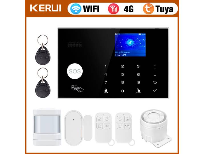 KERUI G34-Système d'alarme de sécurité domestique intelligent Tuya, 4G, Wi-Fi, capteur de porte et de mouvement, Smart Life, compatible avec Alexa