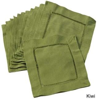 Saro Lifestyle Hemstitched Linen Blend Cocktail Napkins (Set of 12)