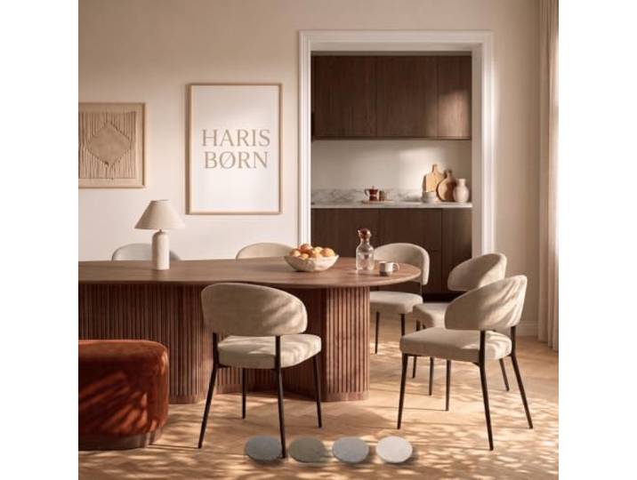 Haris Børn® Esszimmerstühle (8er Set) Beige - Polsterstuhl Stoff, Beine aus Metall in Schwarz - Stuhl & Stühle Esszimmer, Esstisch Stühle & Küchenstühle - Esszimmerstuhl 30 Tage testen