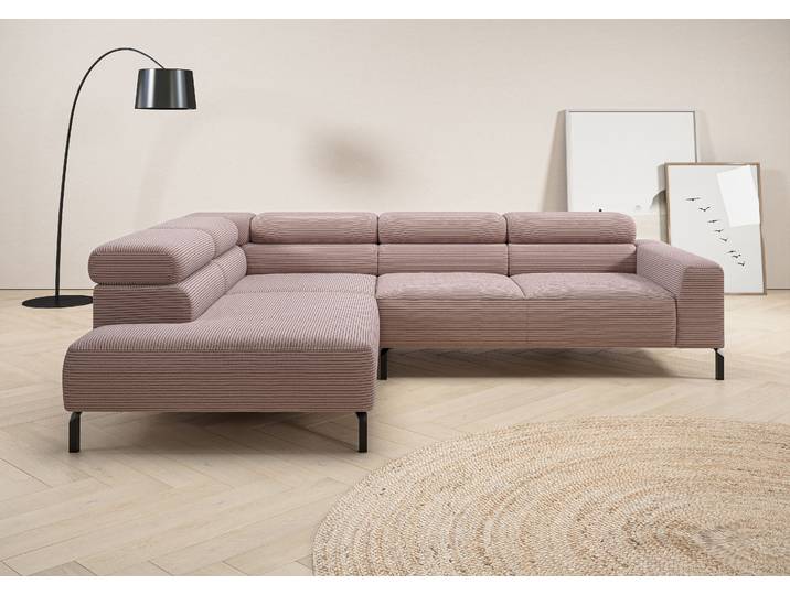 Ecksofa, Cord, Rosé, 276×219 cm, Mit Elektrischer Sitztiefenverstellung, Modern, Places of Style