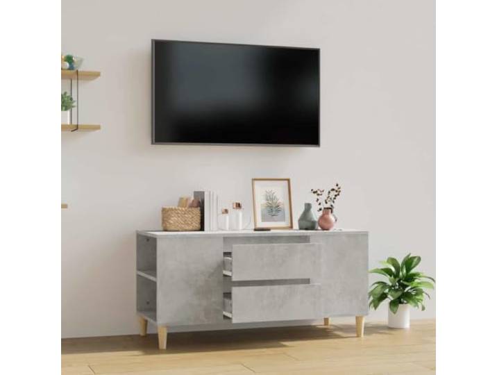 HEFZGDB TV-Schrank Betongrau 102x44,5x50 cm Holzwerkstoff mit 4 offenen Fächern und 2 Schubladen, moderner TV-Ständer mit robuster Oberplatte für Fernseher und Geräte,